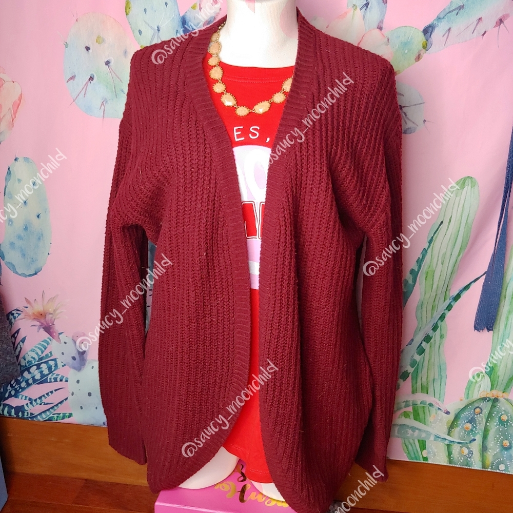 Extra Touch | Burgundy Acrylic Knit Open Cardigan